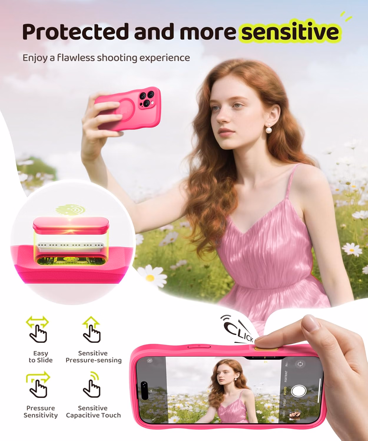 BERFY for iPhone 16 Pro Max Case for Women Girls, [Compatible with MagSafe][Built-in Glass Screen Protector and Camera Protection] Cute Wave Clear Full Body Phone Case for iPhone 16 Pro Max 6.9",Black thumbnail 3