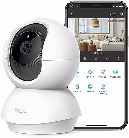 Tapo 2K Indoor Pan/Tilt Wired Security Camera - Works as a Baby Monitor & Pet Camera, Motion Detection, 2-Way Audio, Siren, Night Vision, Subscription-Free Local Storage or Optional Cloud, C210
