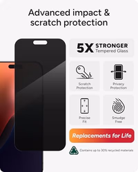 ZAGG Glass Elite Privacy Screen Protector for iPhone 16 Pro Max - 2-Way Privacy Filter, Ultra-Strong Tempered Glass, 5X Stronger, InvisibleShield, Smudge-Free, Easy Install, Recycled Content thumbnail 3