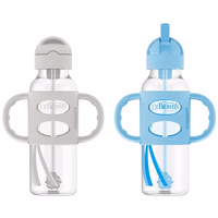 Dr. Brown's Milestones Narrow Sippy Straw Bottle, Spill-Proof with 100% Silicone Handles and Weighted Straw, 8 oz/250 mL, Blue/Gray, 6m+ thumbnail 1