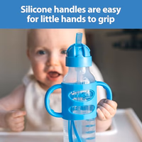 Dr. Brown's Milestones Narrow Sippy Straw Bottle, Spill-Proof with 100% Silicone Handles and Weighted Straw, 8 oz/250 mL, Blue/Gray, 6m+ thumbnail 5