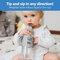 Dr. Brown's Milestones Narrow Sippy Straw Bottle, Spill-Proof with 100% Silicone Handles and Weighted Straw, 8 oz/250 mL, Blue/Gray, 6m+ thumbnail 4
