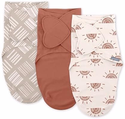 SwaddleMe by Ingenuity Monogram Collection Baby Swaddle, 100% Cotton, Improves Sleep & Calms Startle Reflex, 0-3 Months, Pocket Fold Design for Easy Changes, 1.0 TOG, 3-Pack - Rising Sun - View 1 of 5