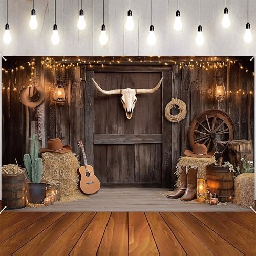 Western Cowboy Backdrop, Western Party Decorations Photography Background for Cowboy Cowgirl Birthday My First Rodeo Party Wild West Photoshoot (5.9 x 3.6 FT)