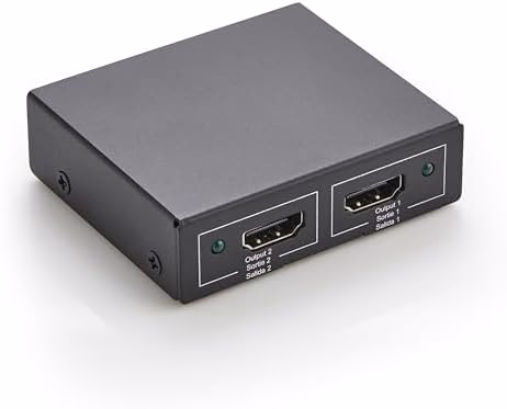 Amazon Basics HDMI Splitter 1 in 2 Out for Dual Monitors, 4K@30Hz, 1080P, Mirror Only, Black