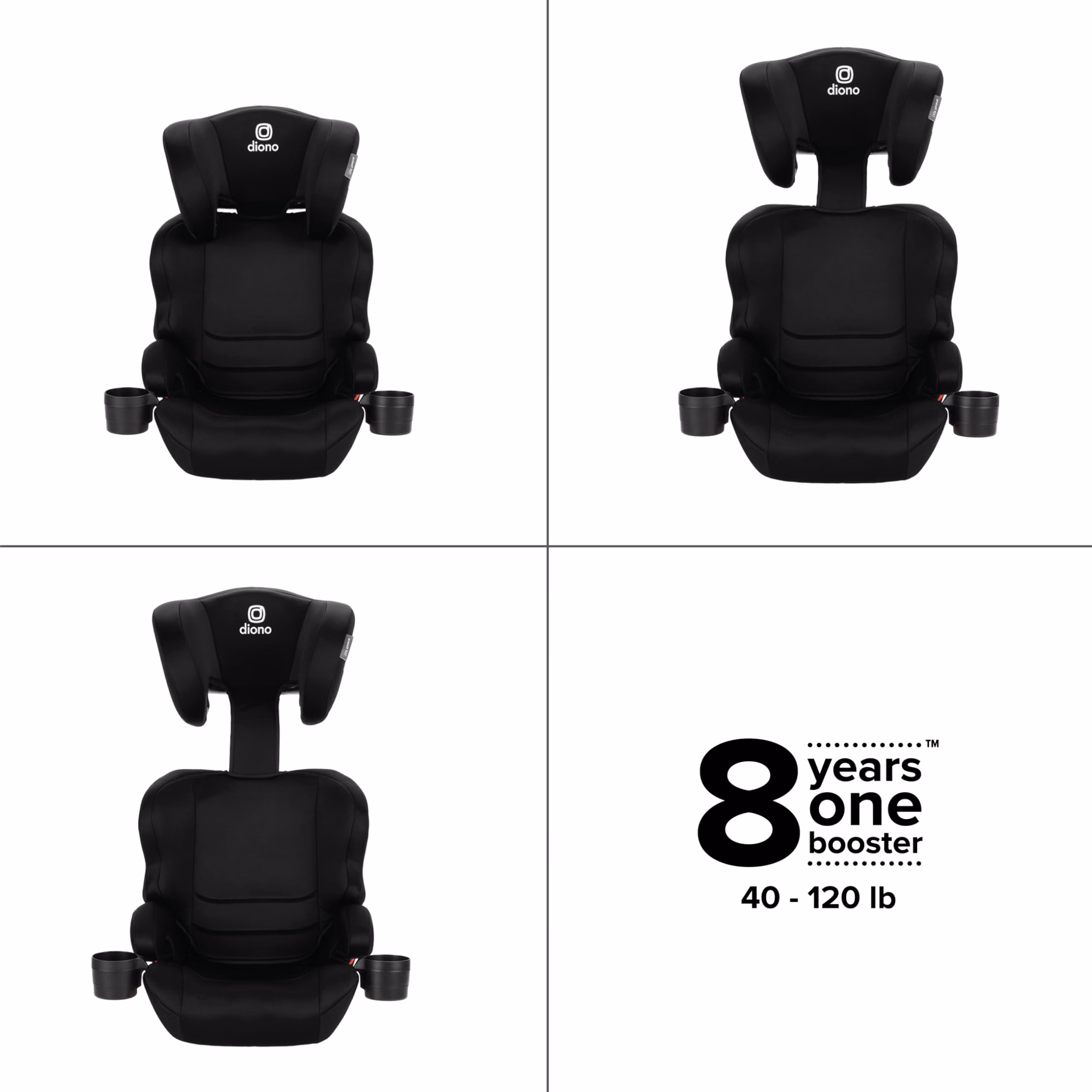 Diono Everett NXT High Back Booster Car Seat with Rigid Latch, Lightweight Slim Fit Design, 8 Years 1 Booster Seat, Black thumbnail 4