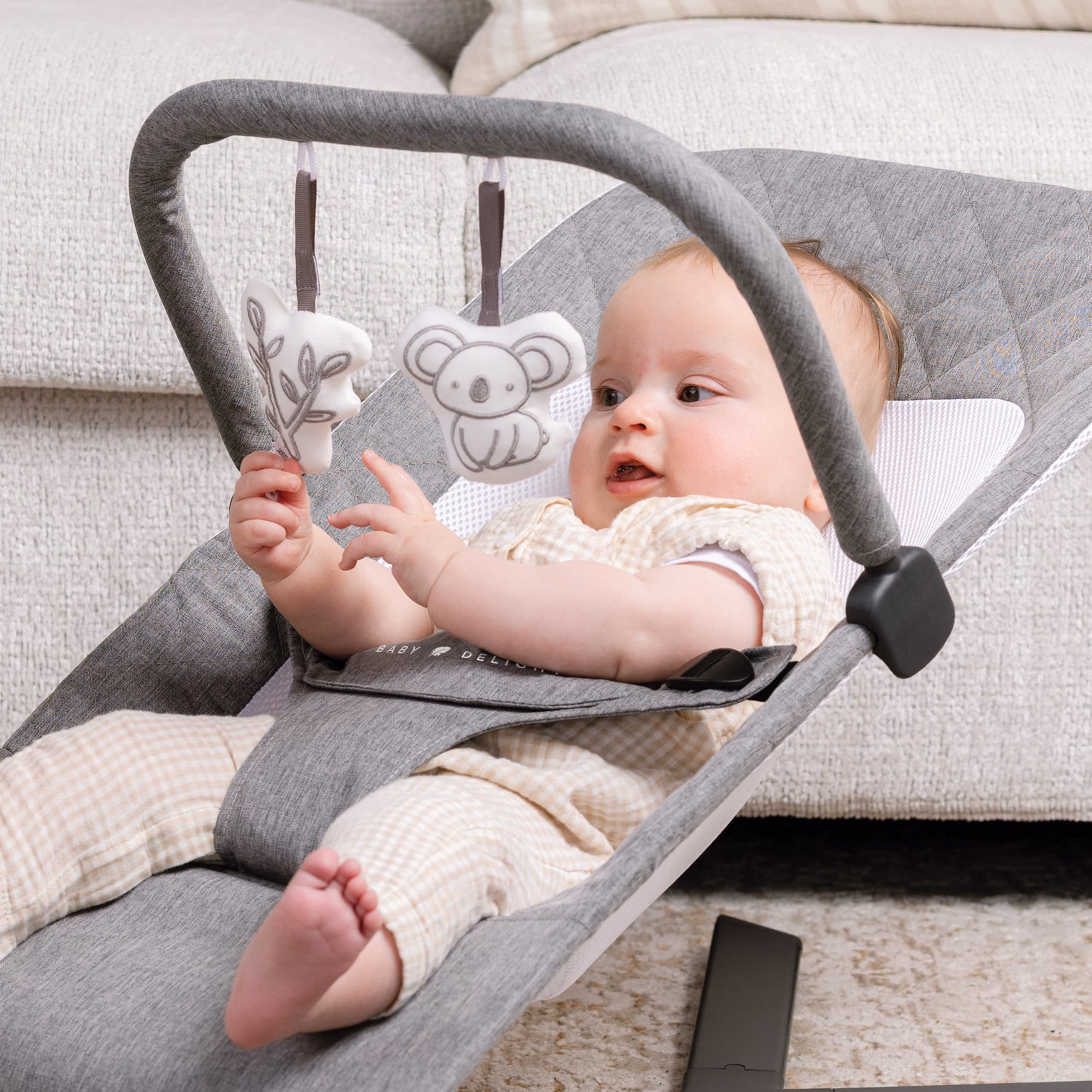 Baby Delight Alpine Deluxe Portable Bouncer | Infant | 0 – 6 months | Charcoal Tweed thumbnail 4