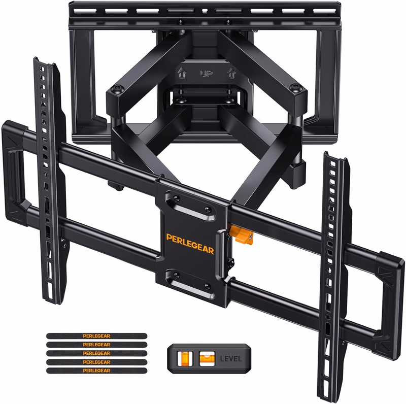 Perlegear UL Listed Full Motion TV Wall Mount for 42-90 inch TVs up to 132 lbs, TV Mount with Dual Articulating Arms, Tool-Free Tilt, Swivel, Extension, Leveling, Max VESA 600x400mm, 16 Studs
