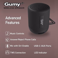 JVC Gumy Portable Bluetooth 5.3 Speaker – Indoor/Outdoor Wireless – Waterproof for Travel & Home – 16HR Playtime – USB-C, Aux Input, Compact & Easy to Carry, Mic for Calls, Voice Assist, Carry Strap thumbnail 5