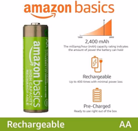 Amazon Basics 8-Pack Rechargeable AA NiMH High-Capacity Batteries, 2400 mAh, 1.2V, Low Self Discharge, Pre-Charged, Recharge up to 400x Times thumbnail 2