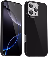 for iPhone 16 Pro Max Case Silicone, Glossy Soft Rubber Gel Jelly Cute Protective Plastic Simple Plain Phone Case Cover for Women Girl, Slim Thin Flexible Shockproof TPU, Black thumbnail 1