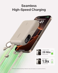 Belkin Portable Charger, Slim USB-C Power Bank 10,000mAh w/ 2 USB-C Ports, Digital Battery Display, 20W Charging Battery Pack - iPhone 17, Air, Pro, Samsung Galaxy S25, Pixel 10, iPad, & More - Sand thumbnail 3