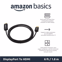 Amazon Basics DisplayPort to HDMI Cable, Uni-Directional, 1080p, 1920x1200, 4K@60Hz, Works with DisplayPort Enabled Desktops and Laptops, Connect to HDMI Displays, 6 ft, Gold-Plated Plug, Black thumbnail 2