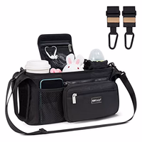 TOPDesign Universal Baby Stroller Organizer, Stroller Caddy with Heightened Insulated Cup Holders & Non-Slip Secure Hooks Accessories, Fits Most Strollers, Machine Washable (Black) thumbnail 1