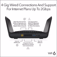 NETGEAR Nighthawk 8-Stream WiFi 6 Router (RAX70) - Security Features, AX6600 Tri-Band Wireless Speed (up to 6.6 Gbps) - Coverage up to 2,500 sq. ft., 40 Devices thumbnail 3