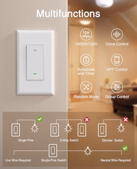 GHome Smart Switches for Lights, WiFi Smart Light Switch Works with Alexa and Google Home, Single-Pole, Neutral Wire Required, 2.4Ghz WiFi Light Switch with APP Control, No Hub Required, UL FCC Listed thumbnail 2