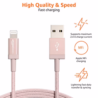 Amazon Basics USB-C to Lightning Cable, MFi Certified Charger with Power Delivery, Nylon Braided Cord for Apple iPhone 14 13 12 11 X Xs Pro, Pro Max, Plus, iPad, 6 Foot, Rose Gold thumbnail 3