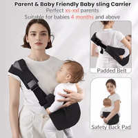Baby Sling Carrier for Toddler, Baby Sling, Adjustable Front & Back with Non-Slip Hip Seat, Portable Lightweight & Breathable Ergonomic Design, Travel-Friendly Safe Carrier for 10-60 lbs (Black) thumbnail 3