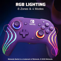 PDP Gaming Afterglow Wave Wireless Nintendo Switch Pro Controller - Officially Licensed, Nintendo Switch 2, Switch Lite/OLED, RGB LED Customization, App Controls, Rechargeable Battery Power - Purple thumbnail 2