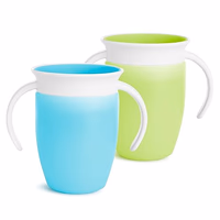 Munchkin Sippy Cup for 6 Month Old and Up, Spill Proof Miracle 360 Toddler Cups with Transition Handles, 7 Ounce, 2 Pack, Blue/Green thumbnail 1