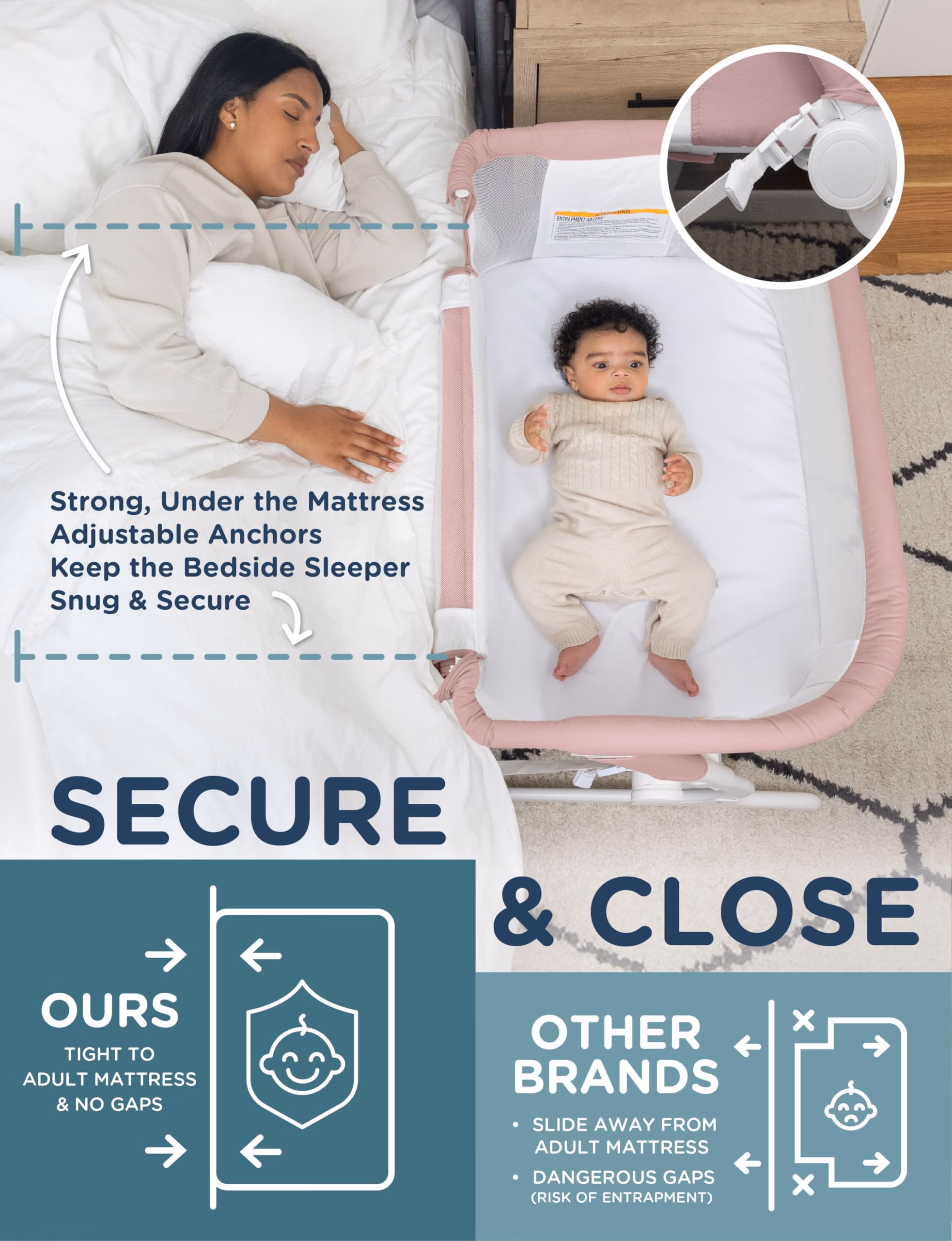 Baby Delight Beside Me Dreamer Bassinet | Bedside Sleeper & Baby Bassinet | 6-Position Height Adjustment | 100% GOTS Certified Organic Cotton Fabric | Organic Rose thumbnail 4