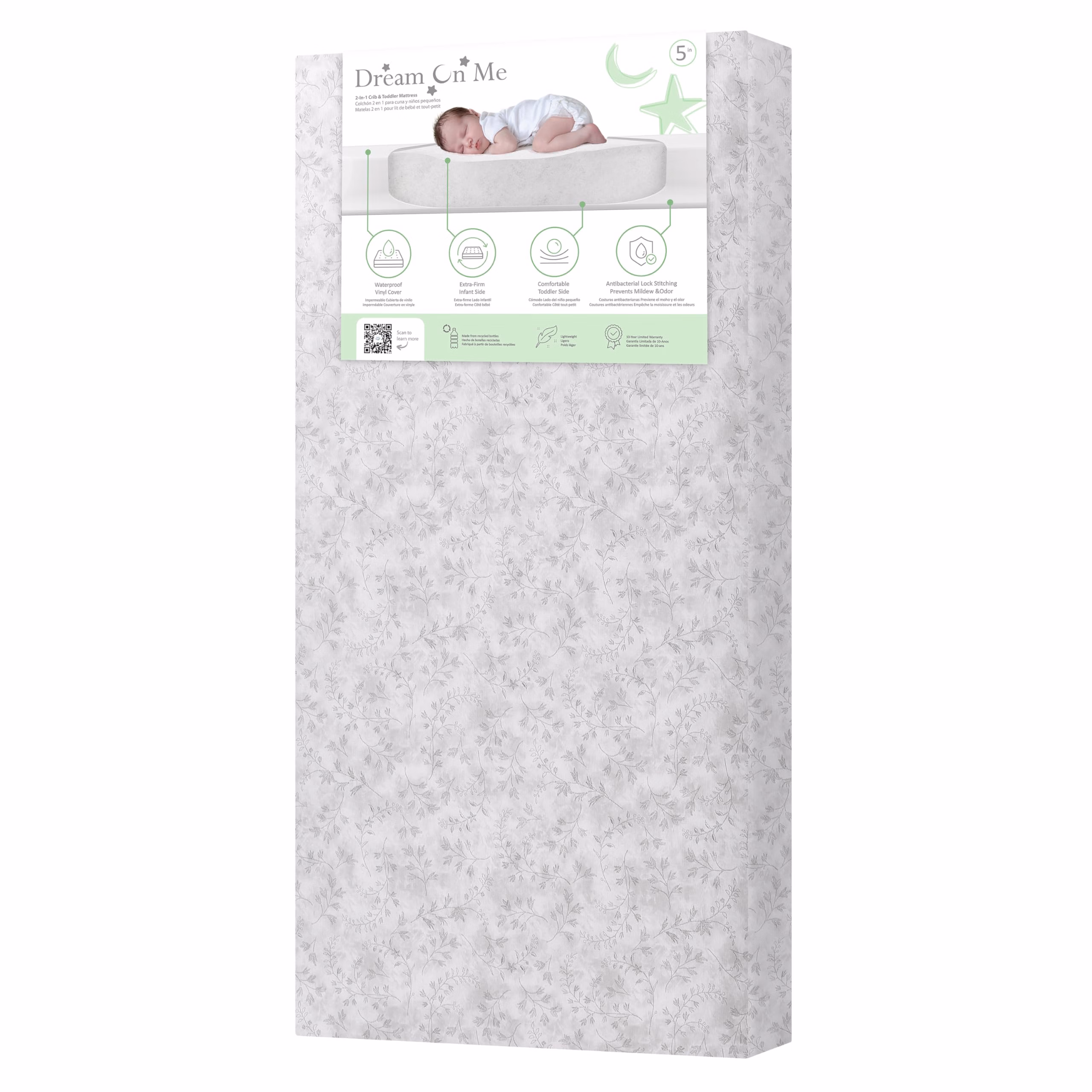 Dream On Me Serene Snooze 2-in-1 Crib Mattress, Dual-Sided for Infants & Toddlers, Waterproof Cover, GREENGUARD Gold Certified, Fits Full Size Crib & Toddler Bed, 52” x 28” x 5”