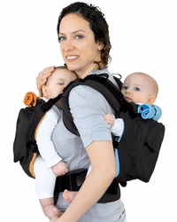 TwinGo Carrier Original – Tandem Twin Baby Carrier – Ergonomic for Infants & Toddlers – Babywearing for Dads & Moms – Adjustable Design with XL Storage Pockets – Classic Black thumbnail 1