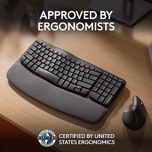Logitech Wave Keys Wireless Ergonomic Keyboard with Cushioned Palm Rest, Comfortable Natural Typing, Easy-Switch, Bluetooth, Logi Bolt Receiver, for Multi-OS, Windows/Mac - Graphite thumbnail 4