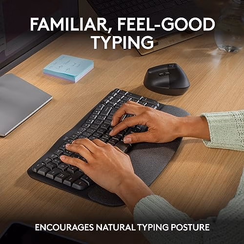 Logitech Wave Keys Wireless Ergonomic Keyboard with Cushioned Palm Rest, Comfortable Natural Typing, Easy-Switch, Bluetooth, Logi Bolt Receiver, for Multi-OS, Windows/Mac - Graphite thumbnail 3