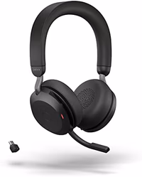 Jabra Evolve2 75 PC Wireless Headset with 8-Microphone Technology - Dual Foam Stereo Headphones with Adjustable Advanced Active Noise Cancelling, USB-C Bluetooth Adapter and UC Compatibility - Black thumbnail 1