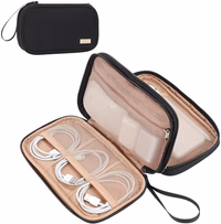 NISHEL Travel Cord Organizer Case, Double Layers Tech Electronic Bag, Essentials for Charger, Cable, Phone, Flash drive, Medium, Black thumbnail 1