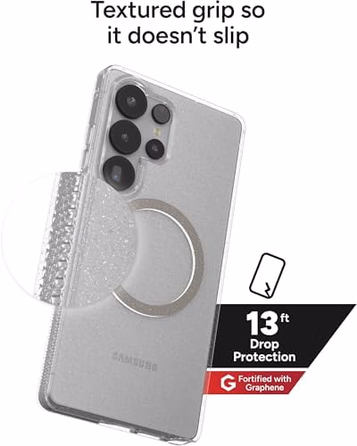 ZAGG Milan Snap Samsung Galaxy S25 Ultra Case – Clear Glitter Design, Slim & Drop Resistant up to 13ft, Fast Wireless Charging Compatible, Stylish Protective Case, Glitter Starlight thumbnail 4
