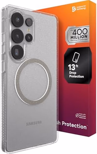 ZAGG Milan Snap Samsung Galaxy S25 Ultra Case – Clear Glitter Design, Slim & Drop Resistant up to 13ft, Fast Wireless Charging Compatible, Stylish Protective Case, Glitter Starlight thumbnail 1