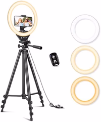 Sensyne 10'' Ring Light with 50'' Extendable Tripod Stand, LED Circle Lights with Phone Holder for Live Stream/Makeup/YouTube Video/TikTok, Compatible with All Phones thumbnail 1