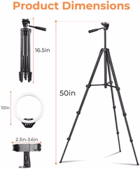 Sensyne 10'' Ring Light with 50'' Extendable Tripod Stand, LED Circle Lights with Phone Holder for Live Stream/Makeup/YouTube Video/TikTok, Compatible with All Phones thumbnail 4