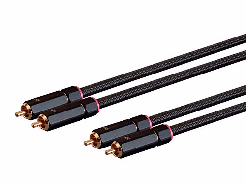 Monoprice Male RCA Two Channel Stereo Audio Cable - Gold Plated Connectors, Double Shielded, 6 Feet, Black - Onix Series