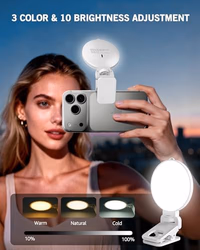 NiceVeedi 3 Color Soft Selfie Light Phone Light with Clip, Portable Edge-lit Ring Light, Rechargeable Video Conference Lighting for iPhone/Selfies/Makeup/Live Streaming/TikTok/Vlog/Zoom/Video Calls thumbnail 4