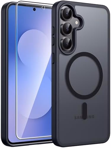 FNTCASE for Samsung Galaxy S25 FE Case: Magnetic Translucent Matte Military Grade Drop Proof Protection Cell Phone Cover - Slim Rugged Durable Shockproof Protective S25Fe Cases (Black-6.7 inch)