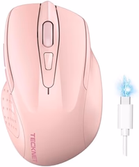 TECKNET Wireless Mouse (BT5.0/3.0 & 2.4G) Rechargeable 4800 DPI Silent USB A & Bluetooth Mouse 6 Buttons, Wide Compatibility - Pink thumbnail 1