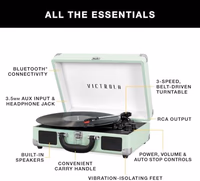 Victrola Journey Bluetooth Portable Suitcase Record Player – with Built-in Speakers, 3 Speed Vinyl Record Player, RCA Out, Headphone Jack (White) thumbnail 2