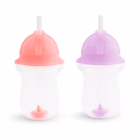 Munchkin Any Angle Weighted Toddler Straw Cups with Click Lock Lid, 10 Ounce, 2 Pack, Pink/Purple thumbnail 1