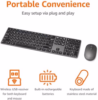 Amazon Basics Ultra Premium Wireless Keyboard and Mouse Combo, Rechargeable, Full-Size with Number Pad, Sleek Design, Plug and Play, Quiet Typing, 2.4GHz USB Receiver, Black thumbnail 2