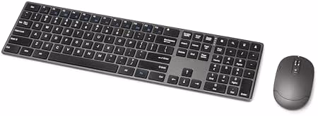 Amazon Basics Ultra Premium Wireless Keyboard and Mouse Combo, Rechargeable, Full-Size with Number Pad, Sleek Design, Plug and Play, Quiet Typing, 2.4GHz USB Receiver, Black