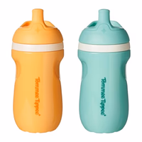 Tommee Tippee Insulated 9oz Sporty Spout Toddler Water Bottle, No Spill, Sippy Cups for Toddlers 1-3, Two-Piece Valve Helps Stop Spills, Light Blue & Orange, BPA Free, Pack of 2 thumbnail 1