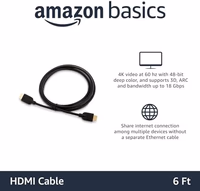 Amazon Basics HDMI Cable, 3-Pack, 6 ft, High-Speed 4K@60Hz HDMI 2.0 Cord, 18Gbps, 2160p, 48 bit, Compatible with TV/PS5/Xbox/Roku/Blu-ray, Ethernet Ready, Black thumbnail 2