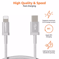 Amazon Basics USB-C to Lightning Cable, MFi Certified Charger with Power Delivery for Apple iPhone 14 Series, 13 12 11 X Xs Pro, Pro Max, Plus, iPad, 6 Foot, Silver thumbnail 3
