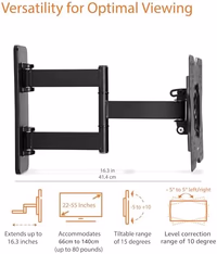 Amazon Basics Full Motion Articulating TV Wall Mount, with Swivel and Tilt, for 26" to 55" TVs and Flat Panels up to 80 Lbs, VESA Compatible, Black thumbnail 3