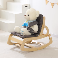 3-in-1 Baby Bouncer Adjustable Wooden Rocker Chair, Ergonomic Design Baby Lounger with Removable Cushion,Seat Belt and Booster, Recliner for Infants to Toddler (Grey) thumbnail 2