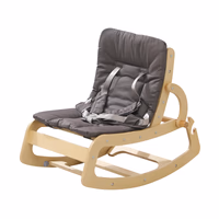 3-in-1 Baby Bouncer Adjustable Wooden Rocker Chair, Ergonomic Design Baby Lounger with Removable Cushion,Seat Belt and Booster, Recliner for Infants to Toddler (Grey) thumbnail 1