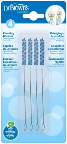 Dr. Brown’s Natural Flow Reusable Baby Bottle Vent System and Reservoir Cleaning Bristle Brush, BPA Free, Blue Brushes, 4-Pack